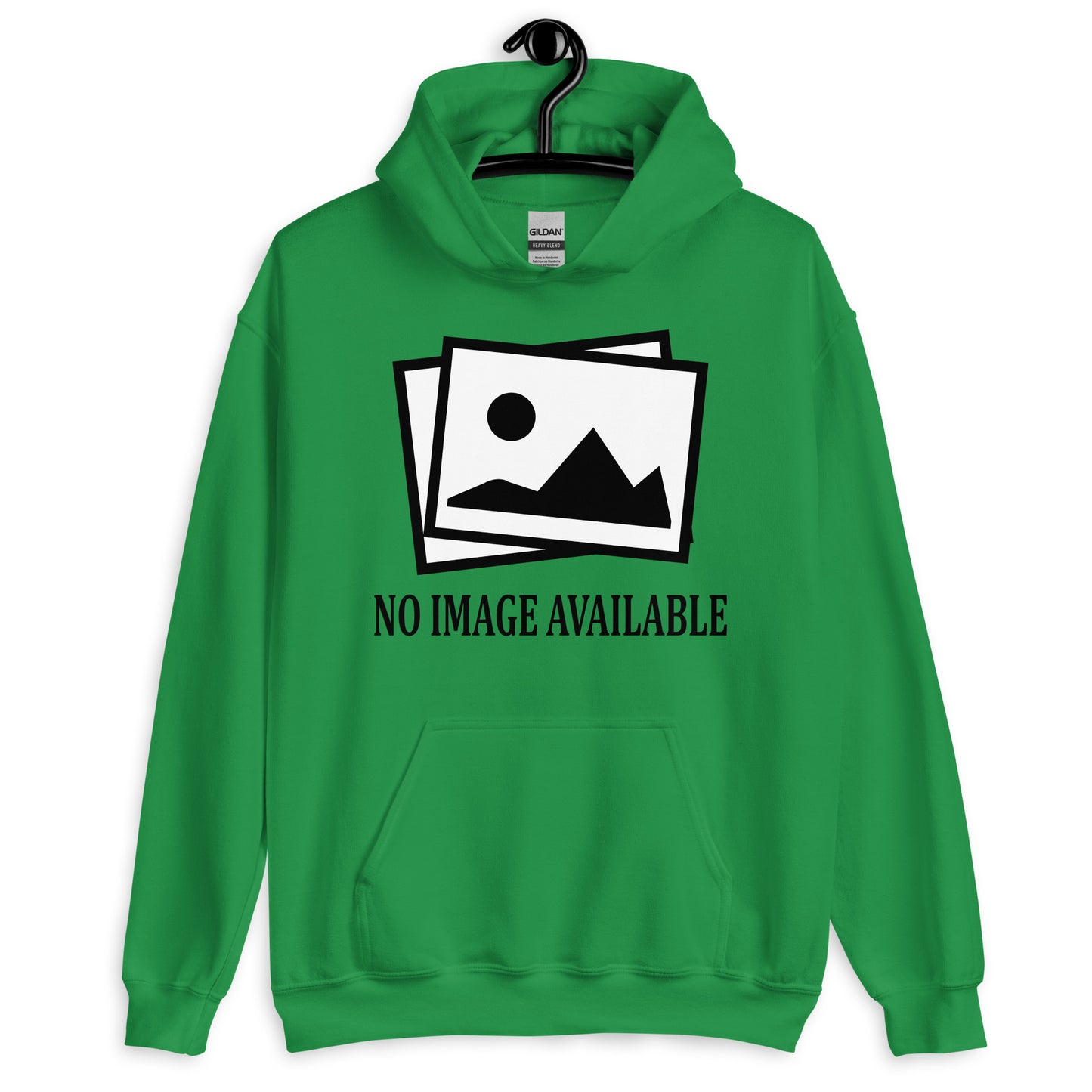 Irish green hoodie with image and text "no image available"