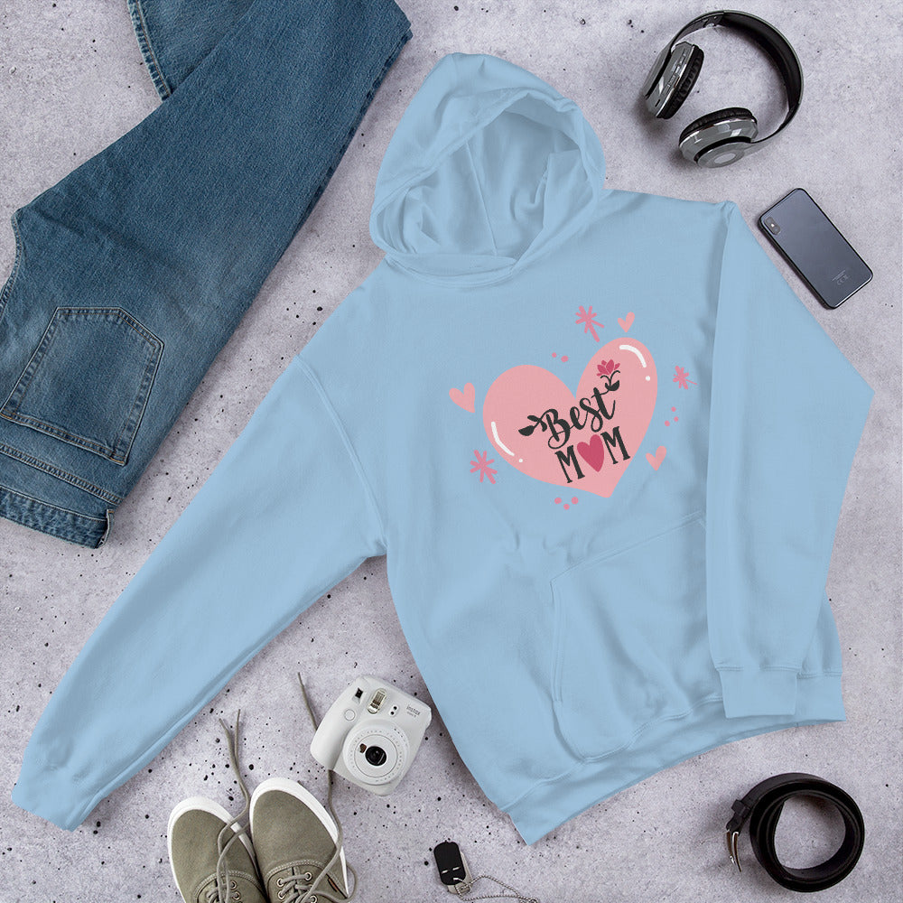 Light blue hoodie with hart and text best MOM
