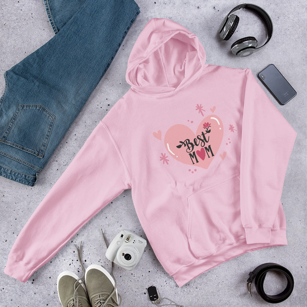 pink hoodie with hart and text best MOM