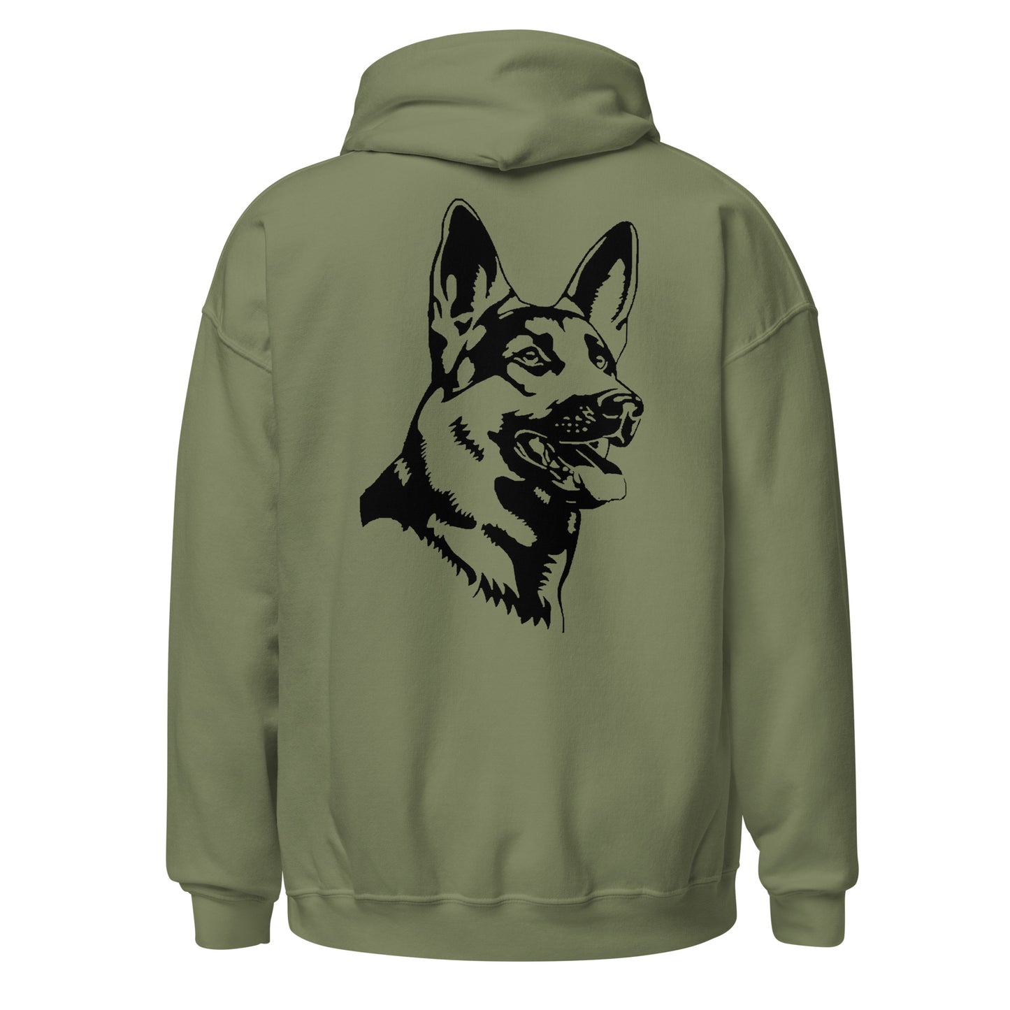 Military green hoodie with German shepherd