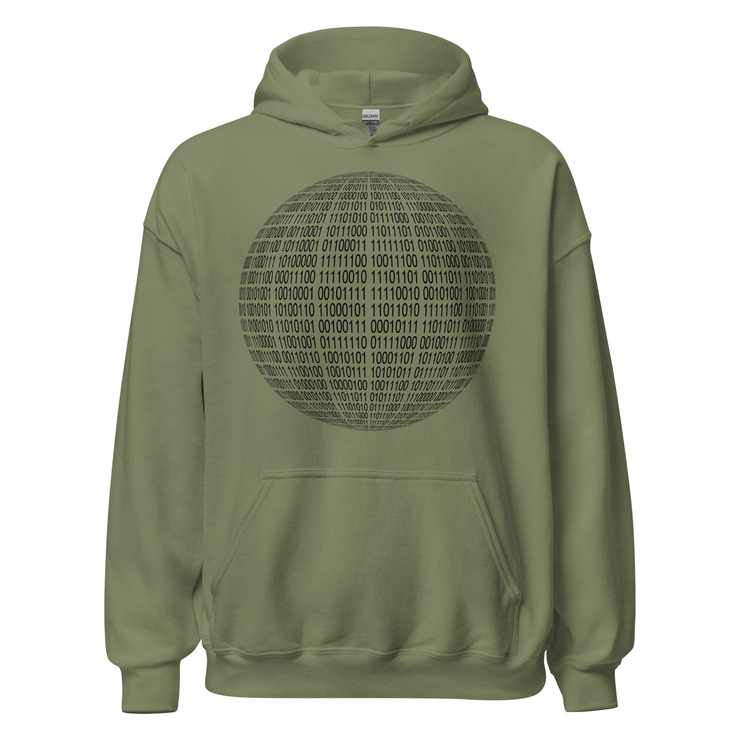 Military green hoodie for man en women with binaire sphere