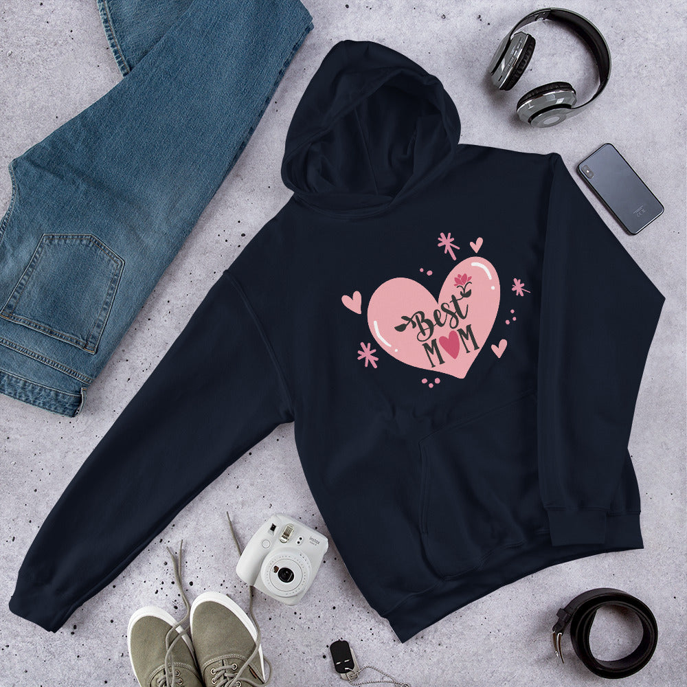 navy hoodie with hart and text best MOM