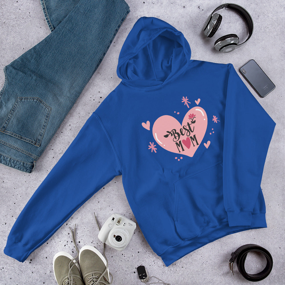 royal blue hoodie with hart and text best MOM