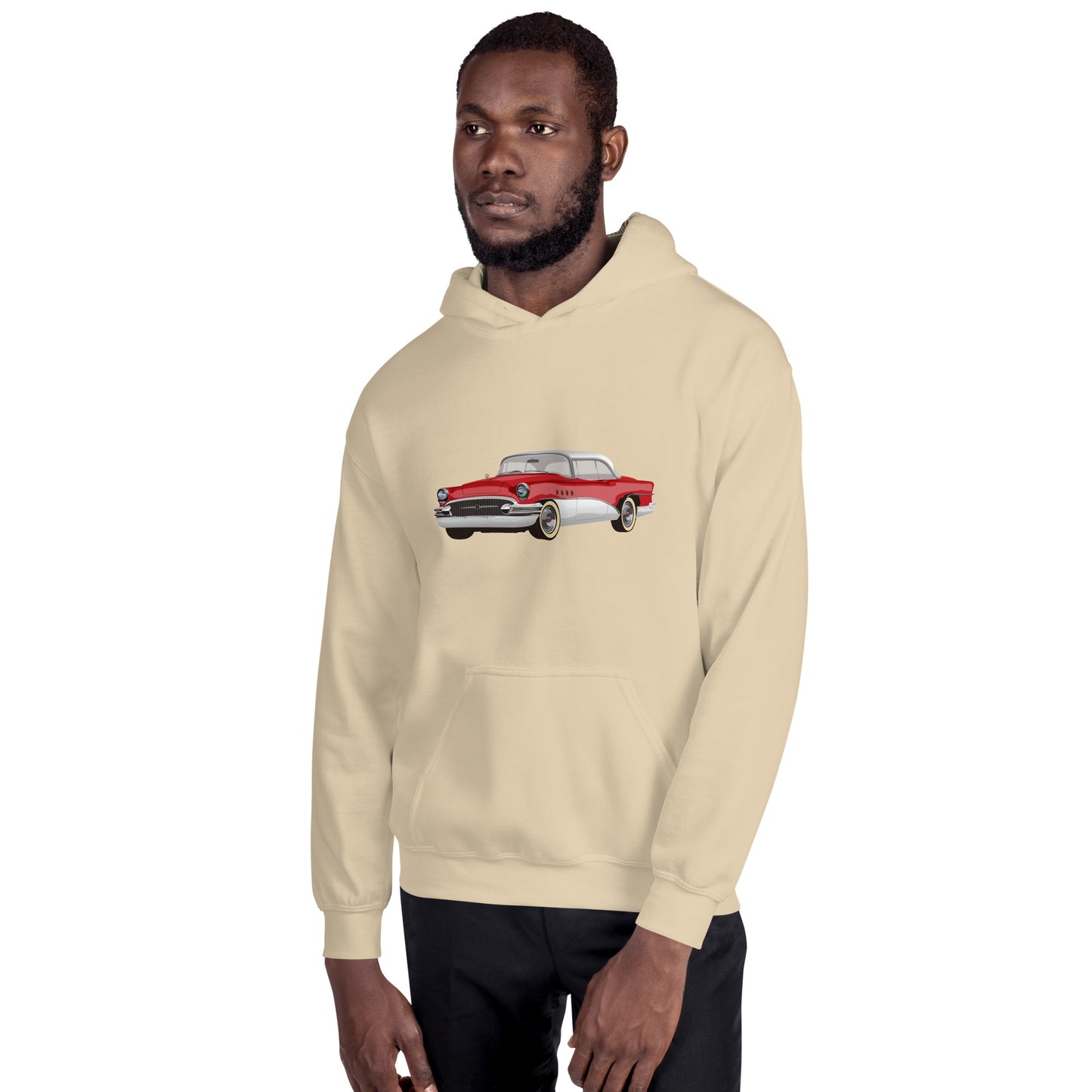 Men with sand hoodie with red Chevrolet 