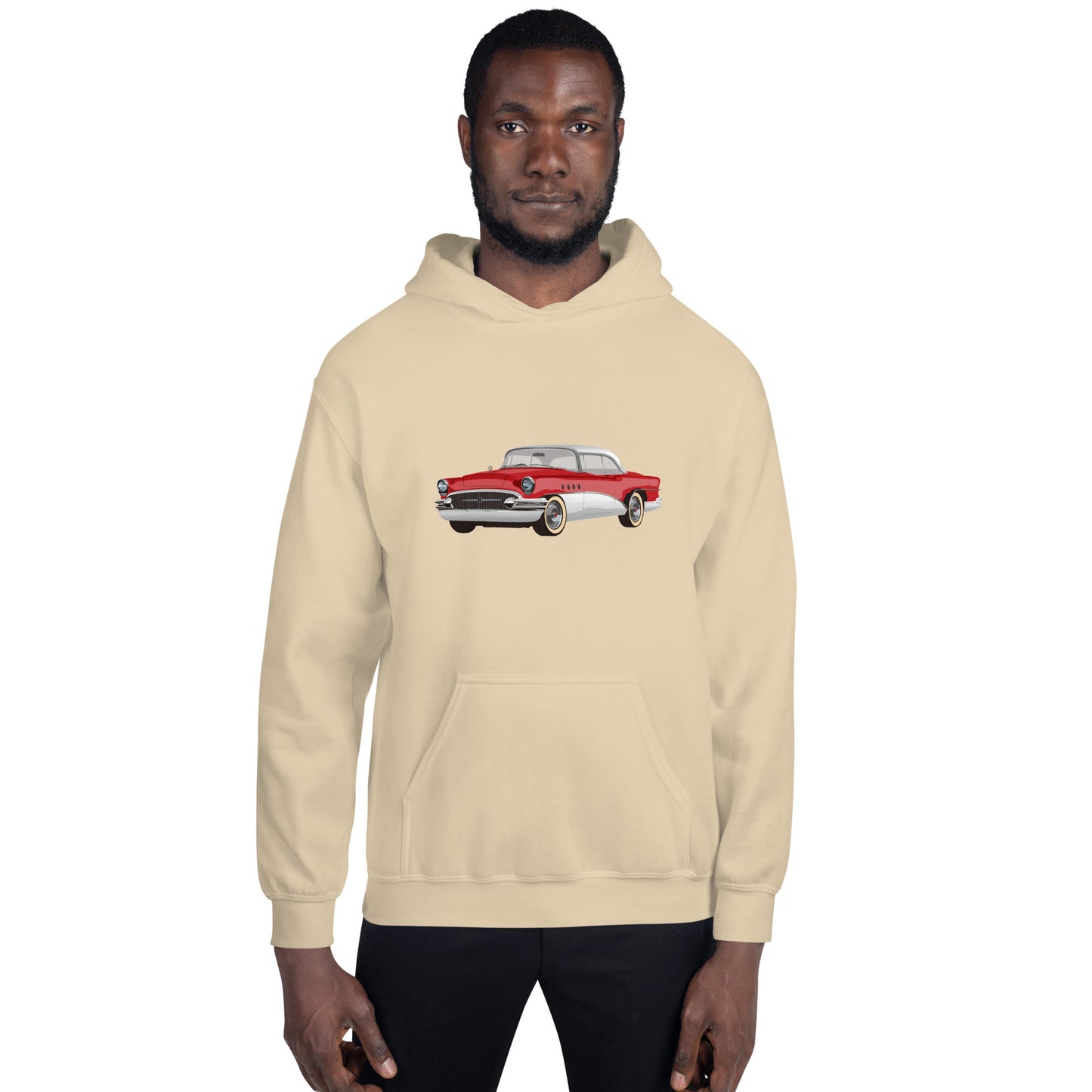 Men with sand hoodie with red Chevrolet