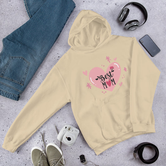 sand hoodie with hart and text best MOM