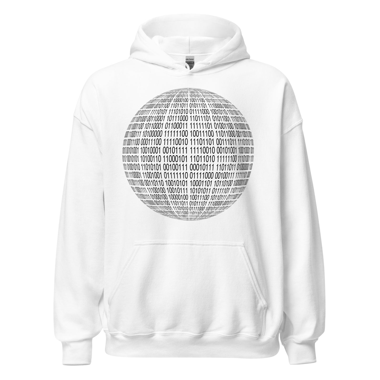 White hoodie for man en women with binaire sphere
