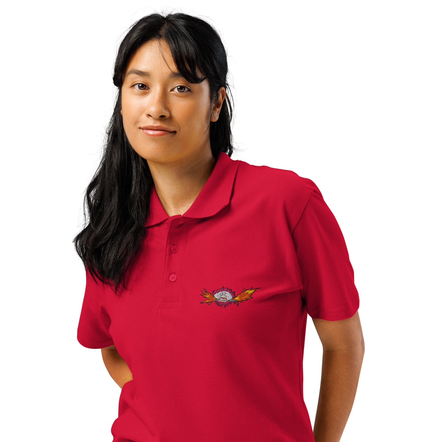 Women with Red polo with mad max logo