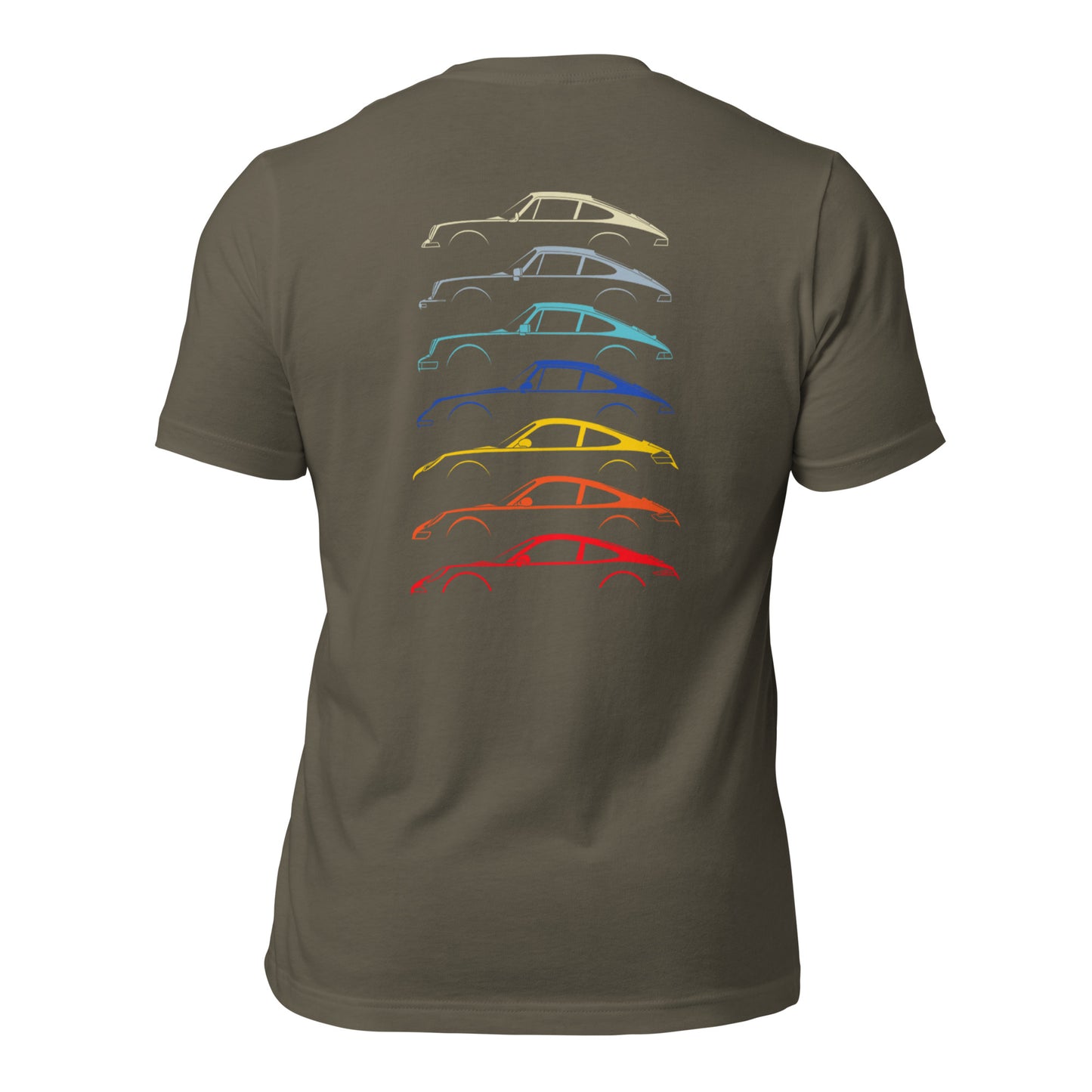 Army T-shirt with car silouttes on the back