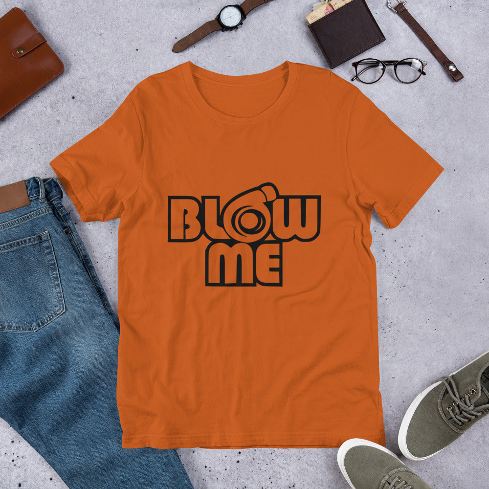 Autumn T-shirt for men and women with the text Blow me, turbo compressor