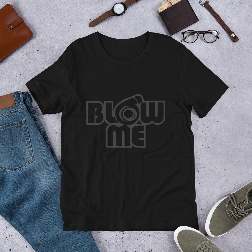 Black T-shirt for men and women with the text Blow me, turbo compressor