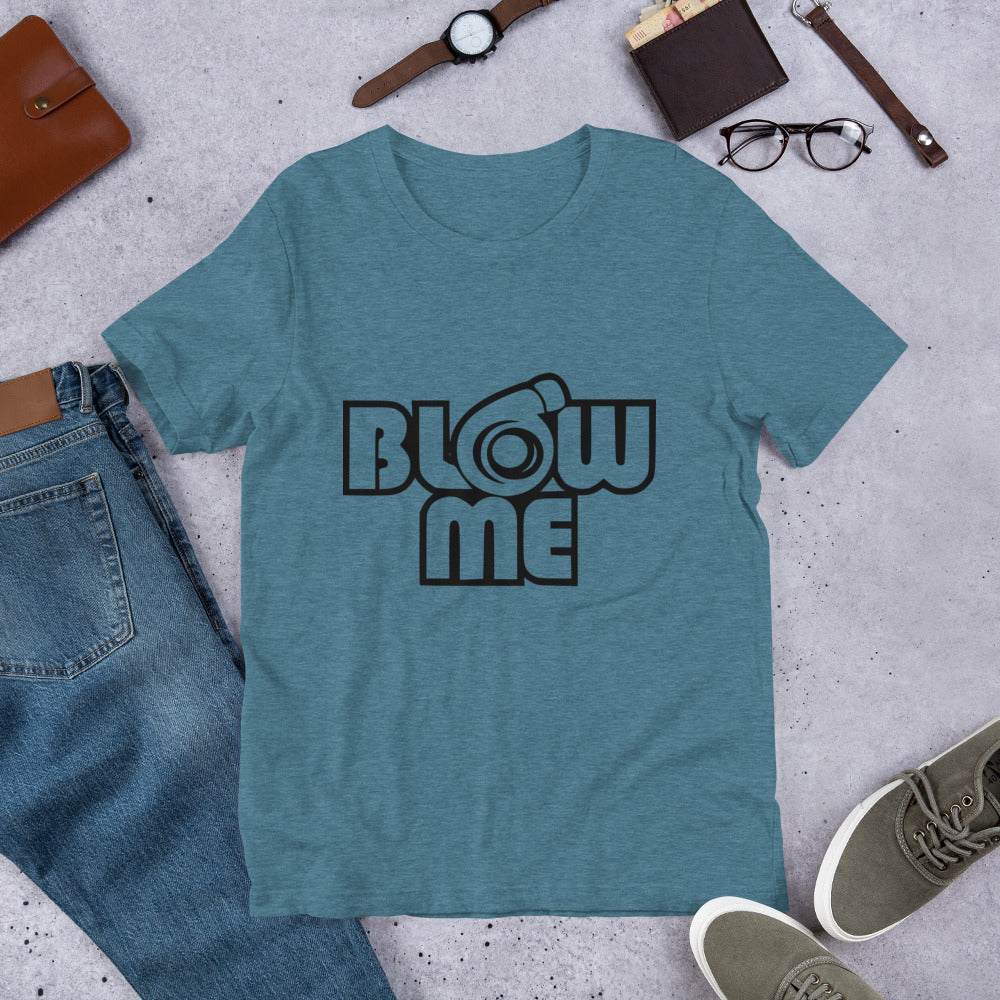 Heather deep T-shirt for men and women with the text Blow me, turbo compressor
