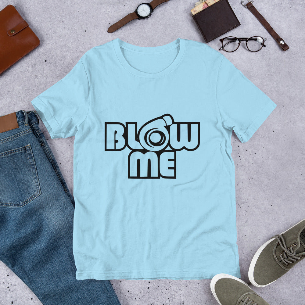 Ocean Blue T-shirt for men and women with the text Blow me, turbo compressor