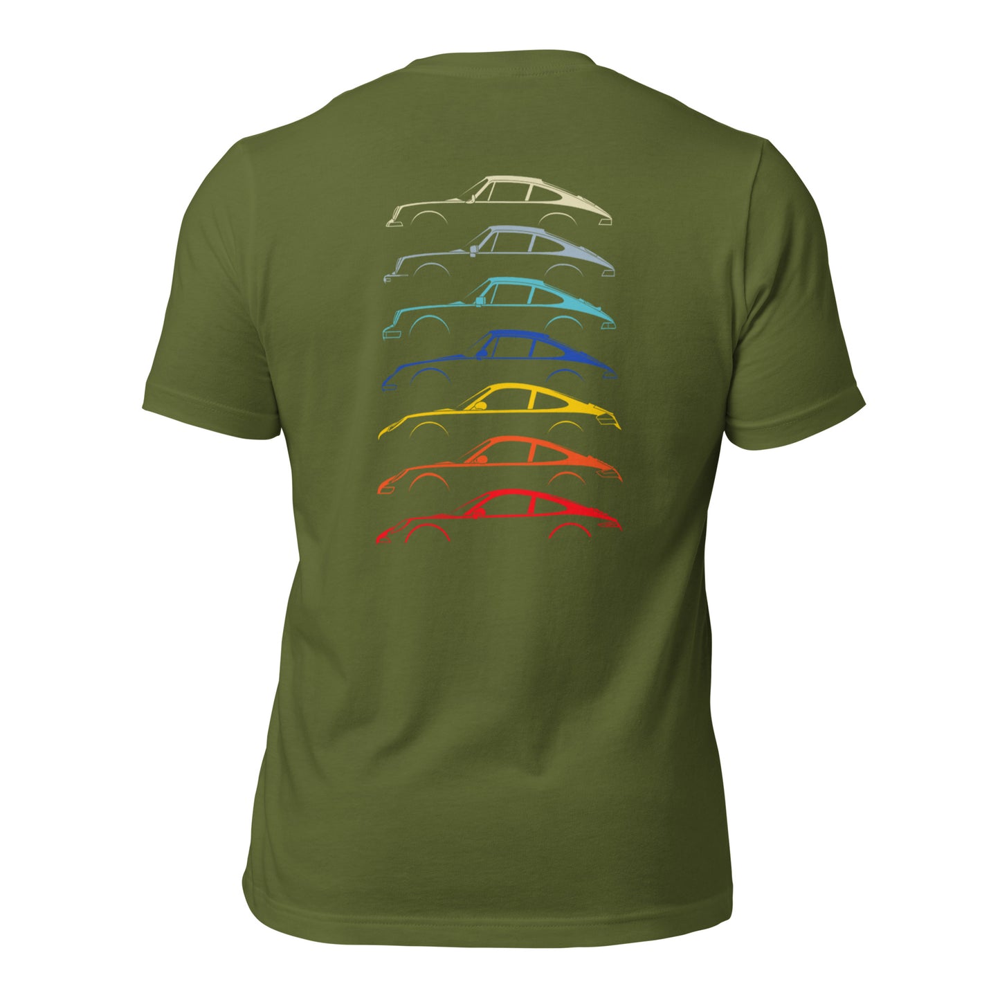 Olive T-shirt with car silouttes on the back