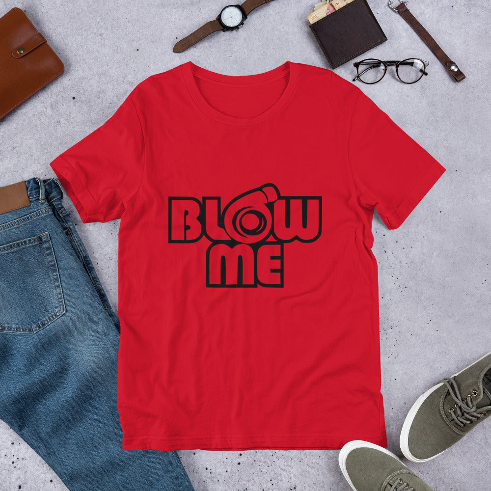 Red T-shirt for men and women with the text Blow me, turbo compressor