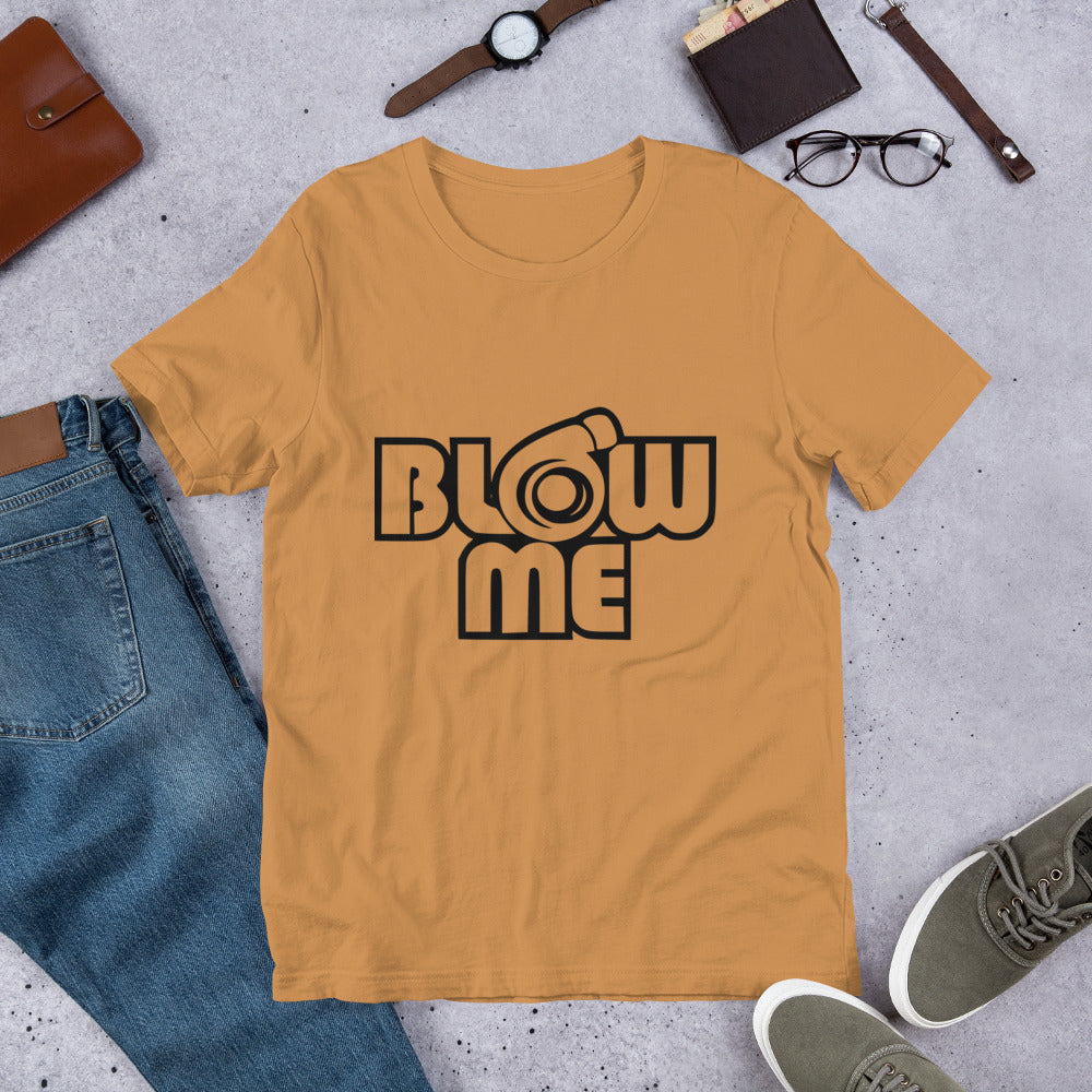 Toast color T-shirt for men and women with the text Blow me, turbo compressor