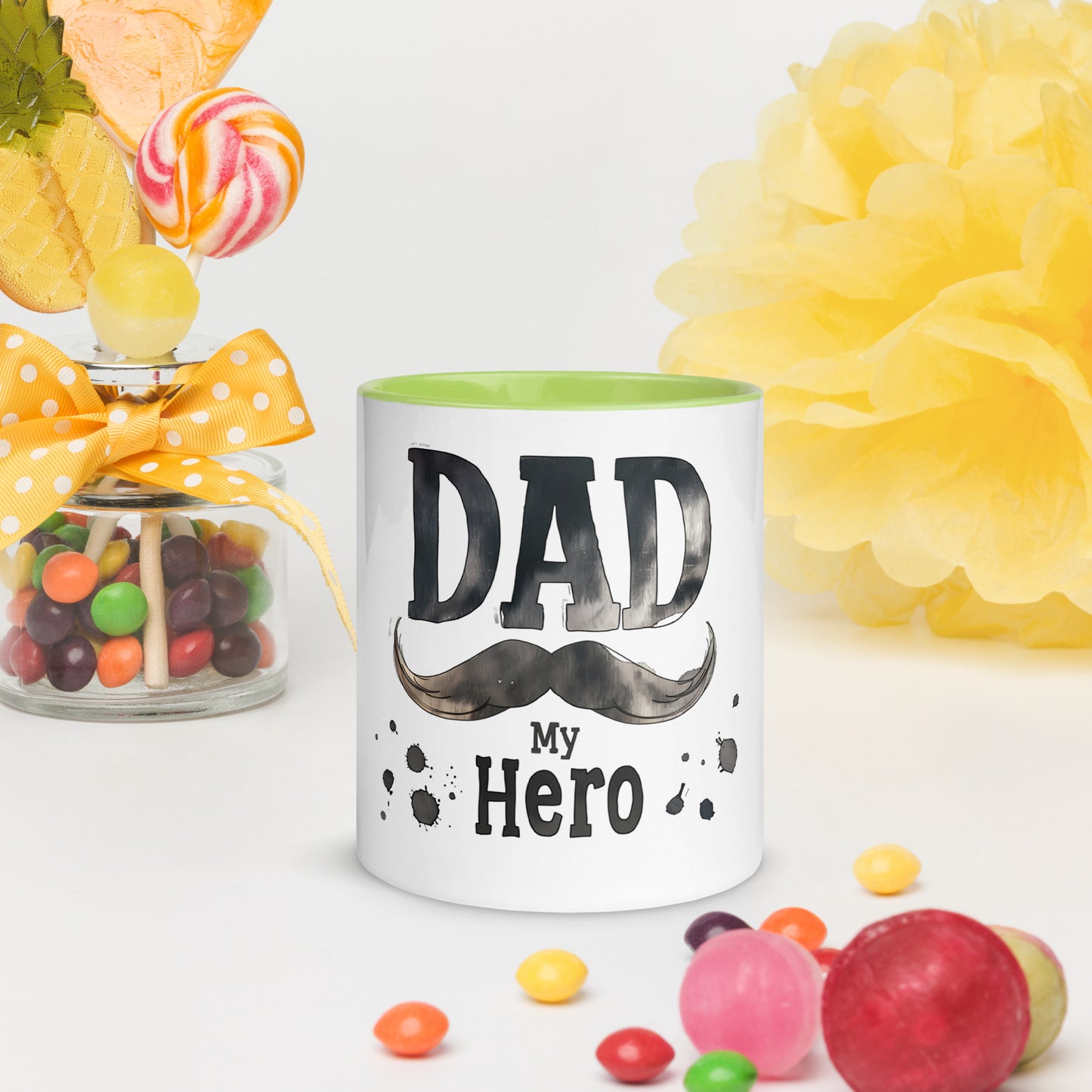 white ceramic mug with text "Dad my Hero"