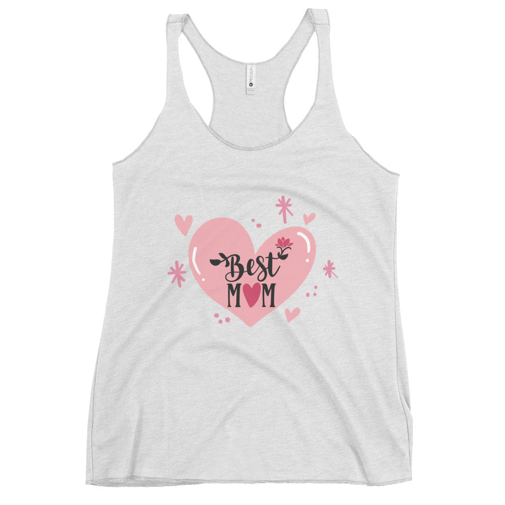 white tank top with hart and text best MOM