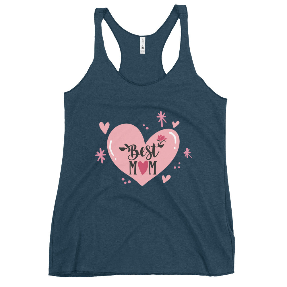 indigo tank top with hart and text best MOM