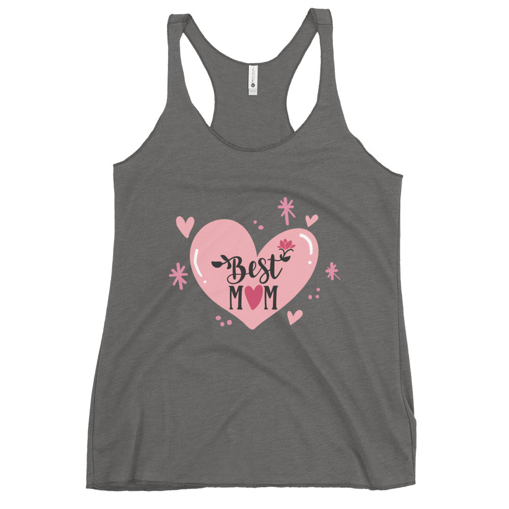 grey tank top with hart and text best MOM