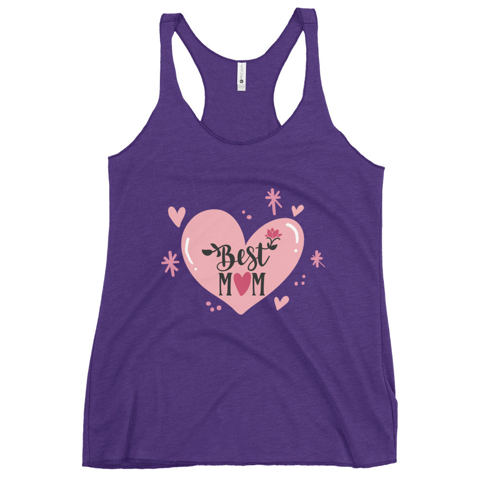 purple tank top with hart and text best MOM