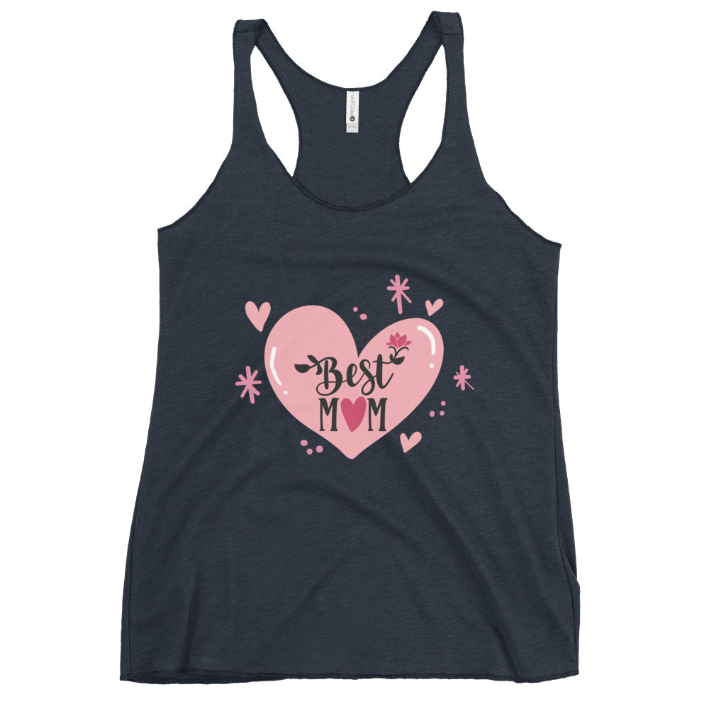navy tank top with hart and text best MOM