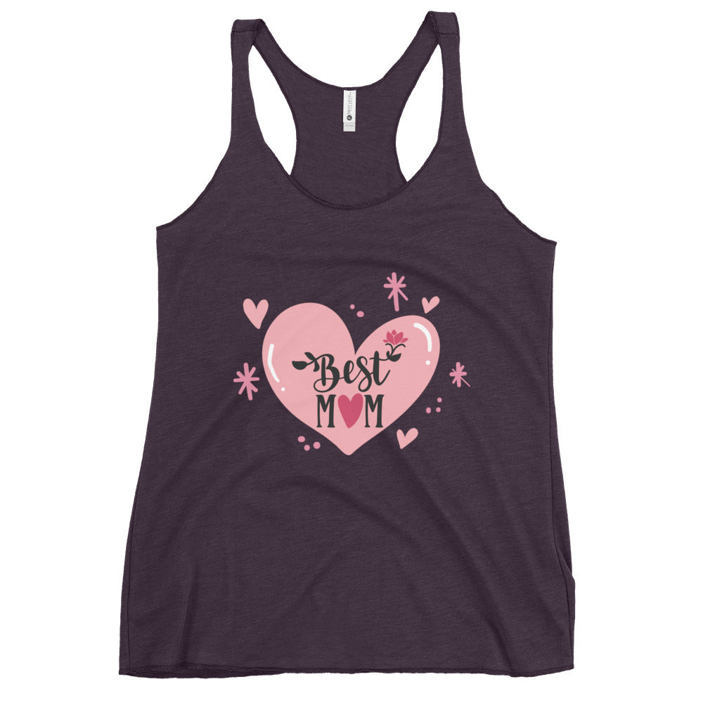 purple tank top with hart and text best MOM