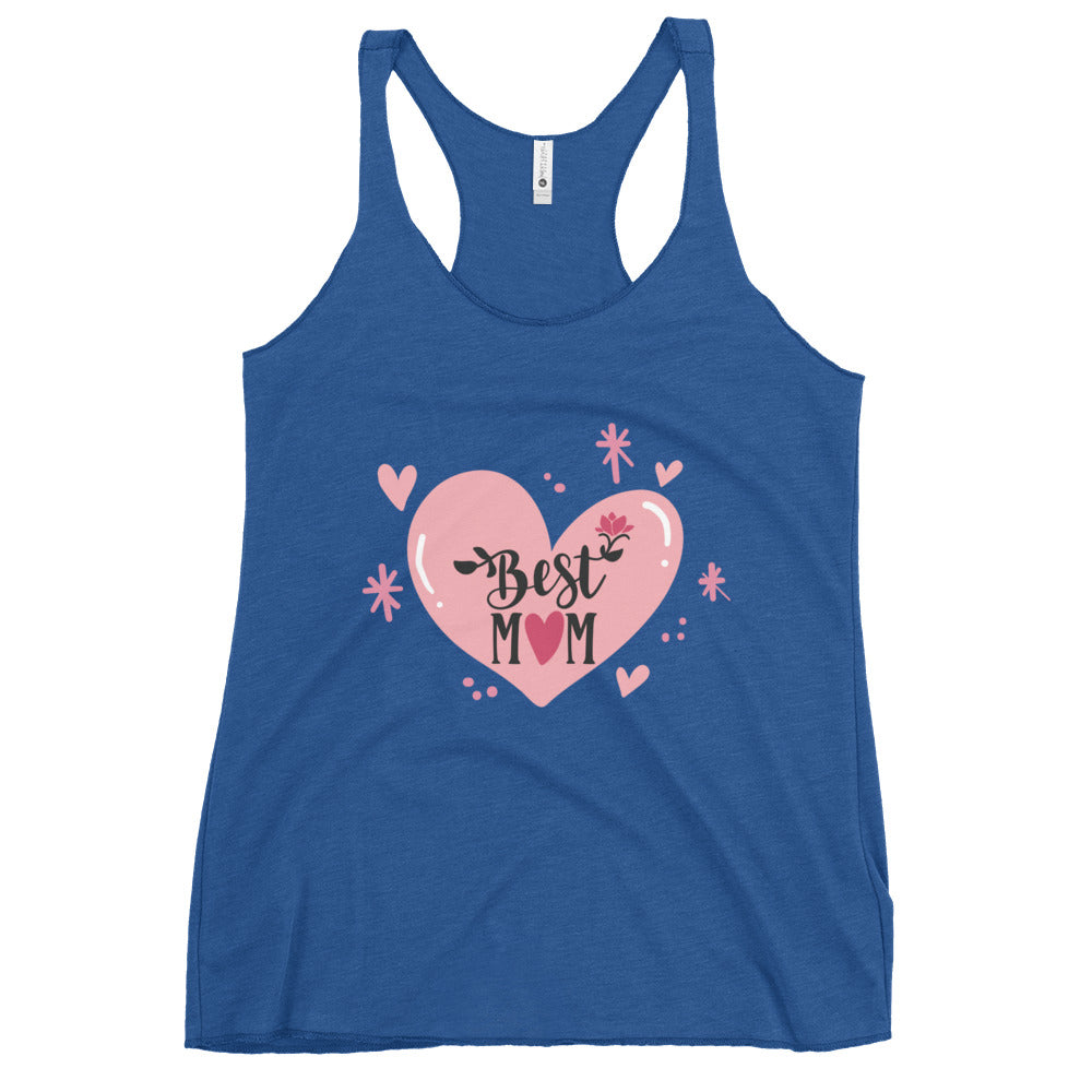 royal blue tank top with hart and text best MOM