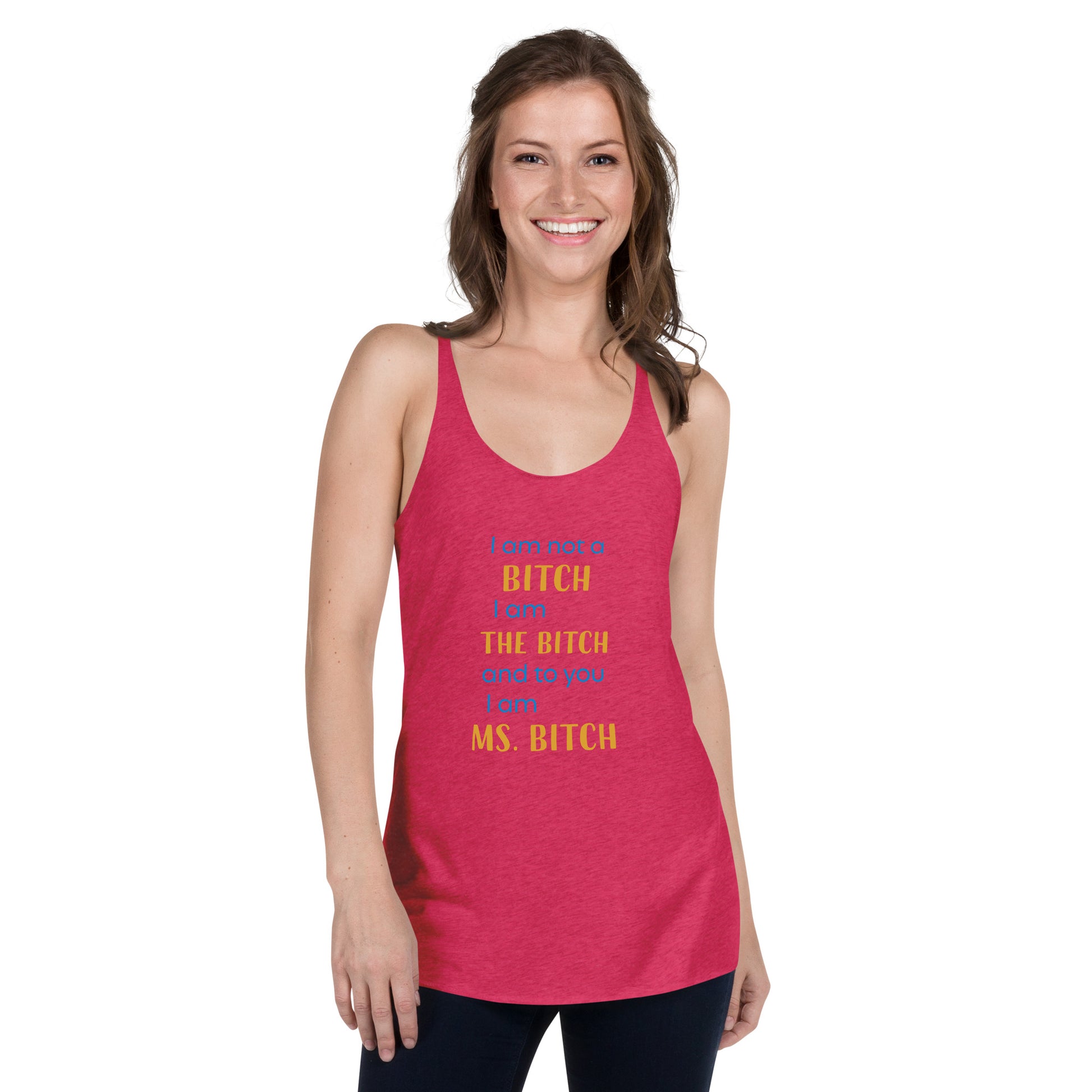 Women with pink tank top with the text "to you I'm MS bitch"
