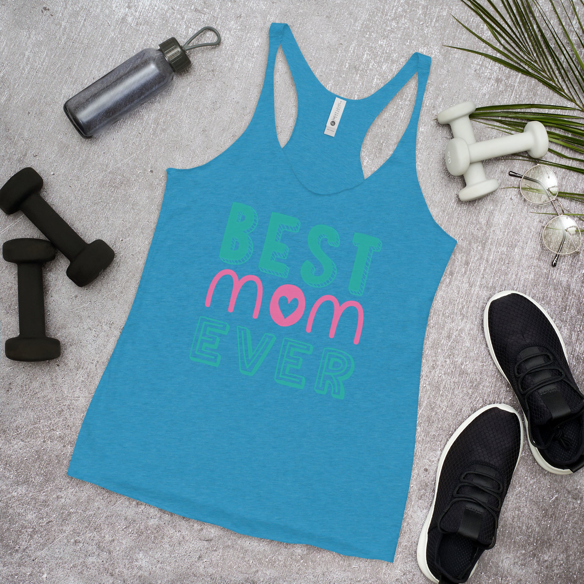 Turquoise tank top with text best MOM Ever