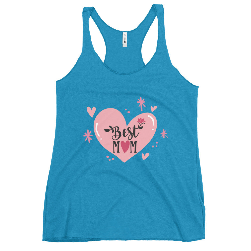 turquoise tank top with hart and text best MOM