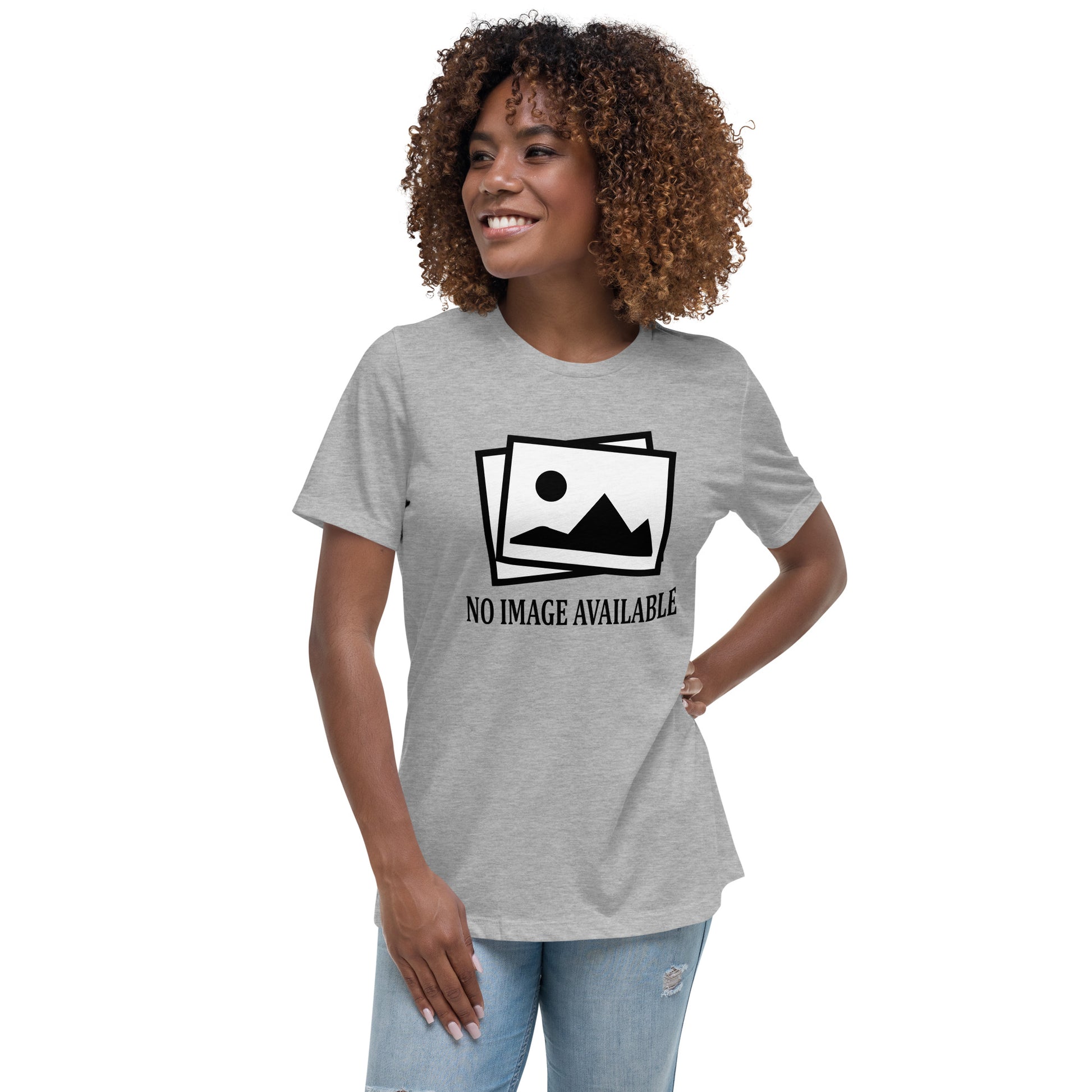 Women with grey t-shirt with image and text "no image available"