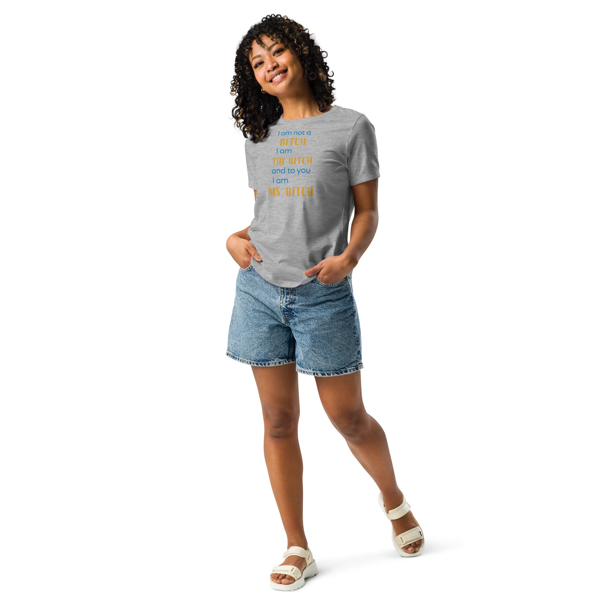 Women with grey t-shirt with the text "to you I'm MS bitch"