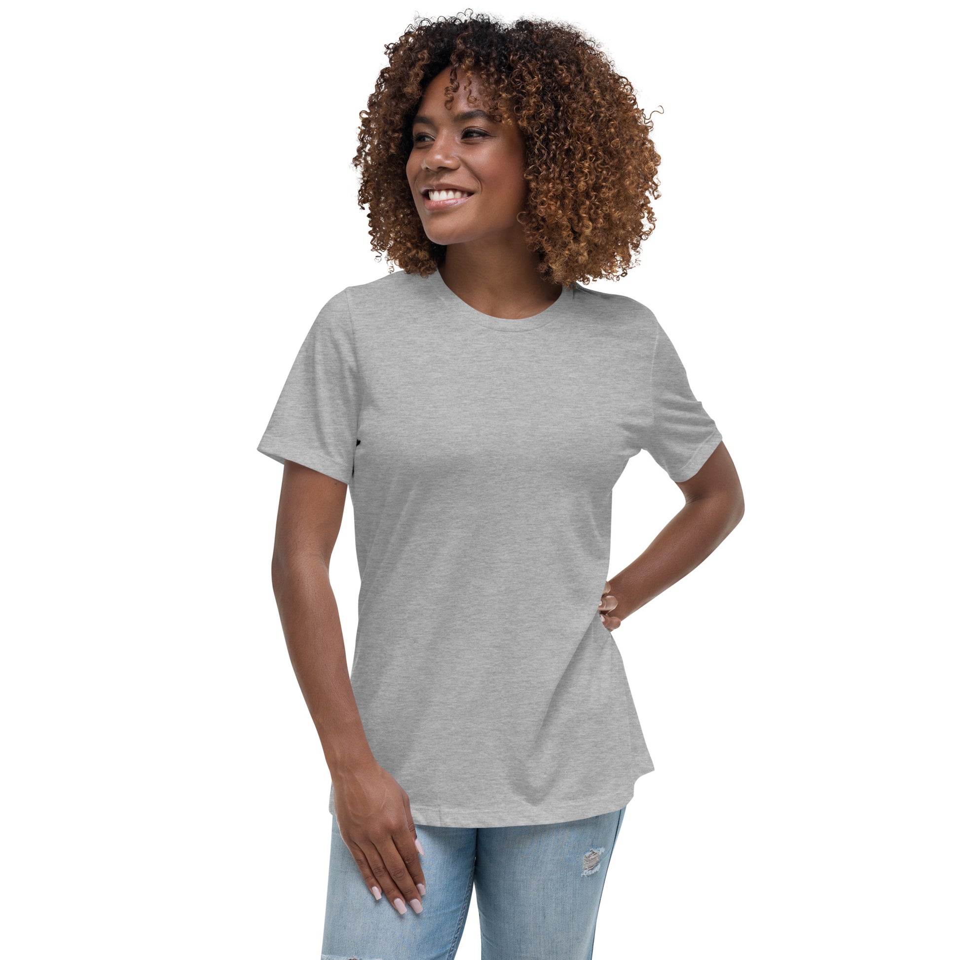 Women with a grey T-shirt without print on the front