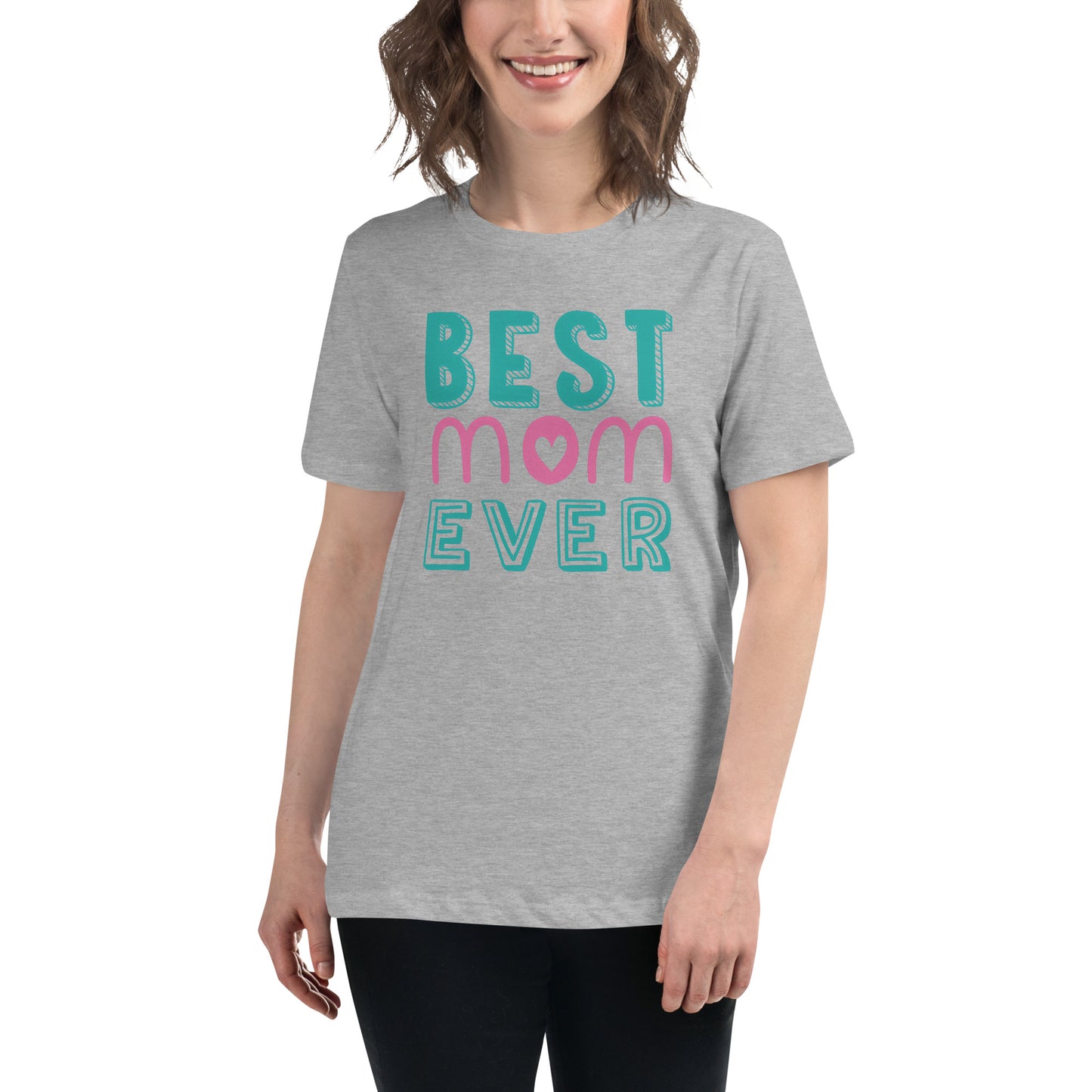 Women with grey Tshirt with text best MOM Ever