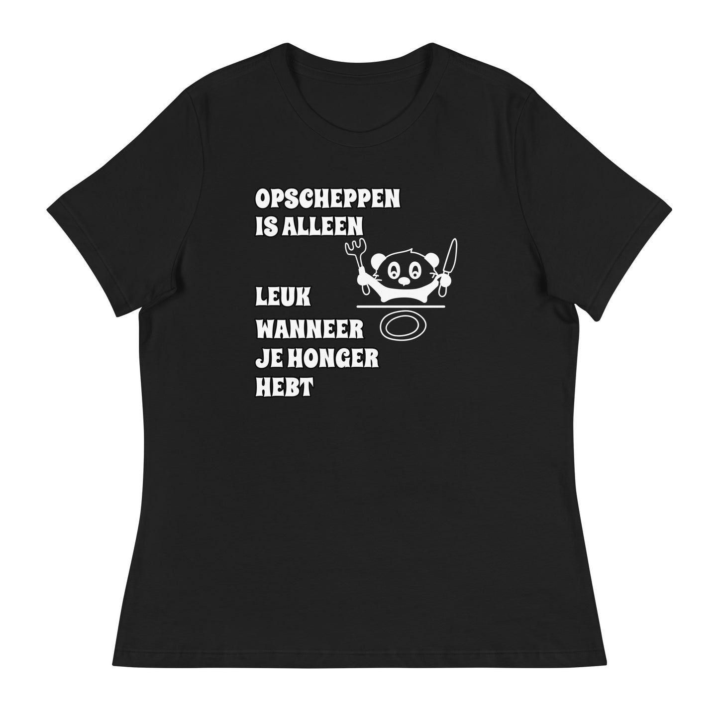 zwarte T-shirt met tekst “opscheppen is alleen leuk wanneer je honger hebt”