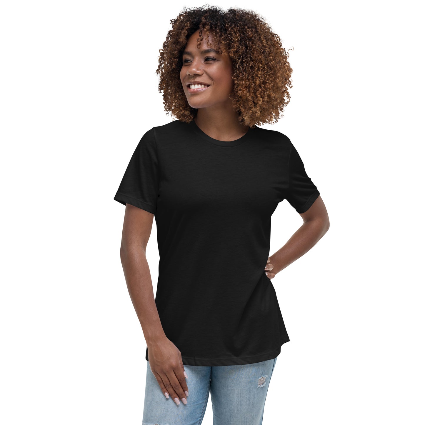Women with a black T-shirt without print on the front