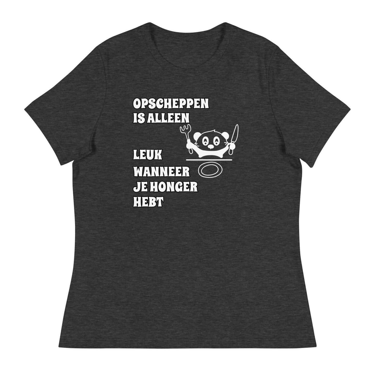 zwarte T-shirt met tekst “opscheppen is alleen leuk wanneer je honger hebt”