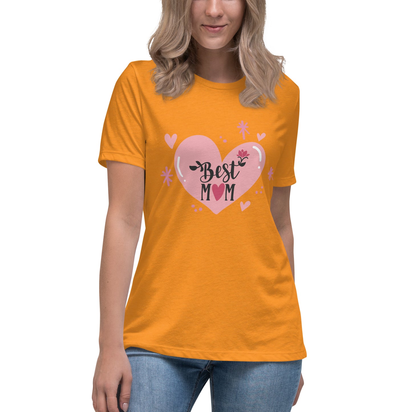 Women with marmalade t shirt with hart and text best MOM