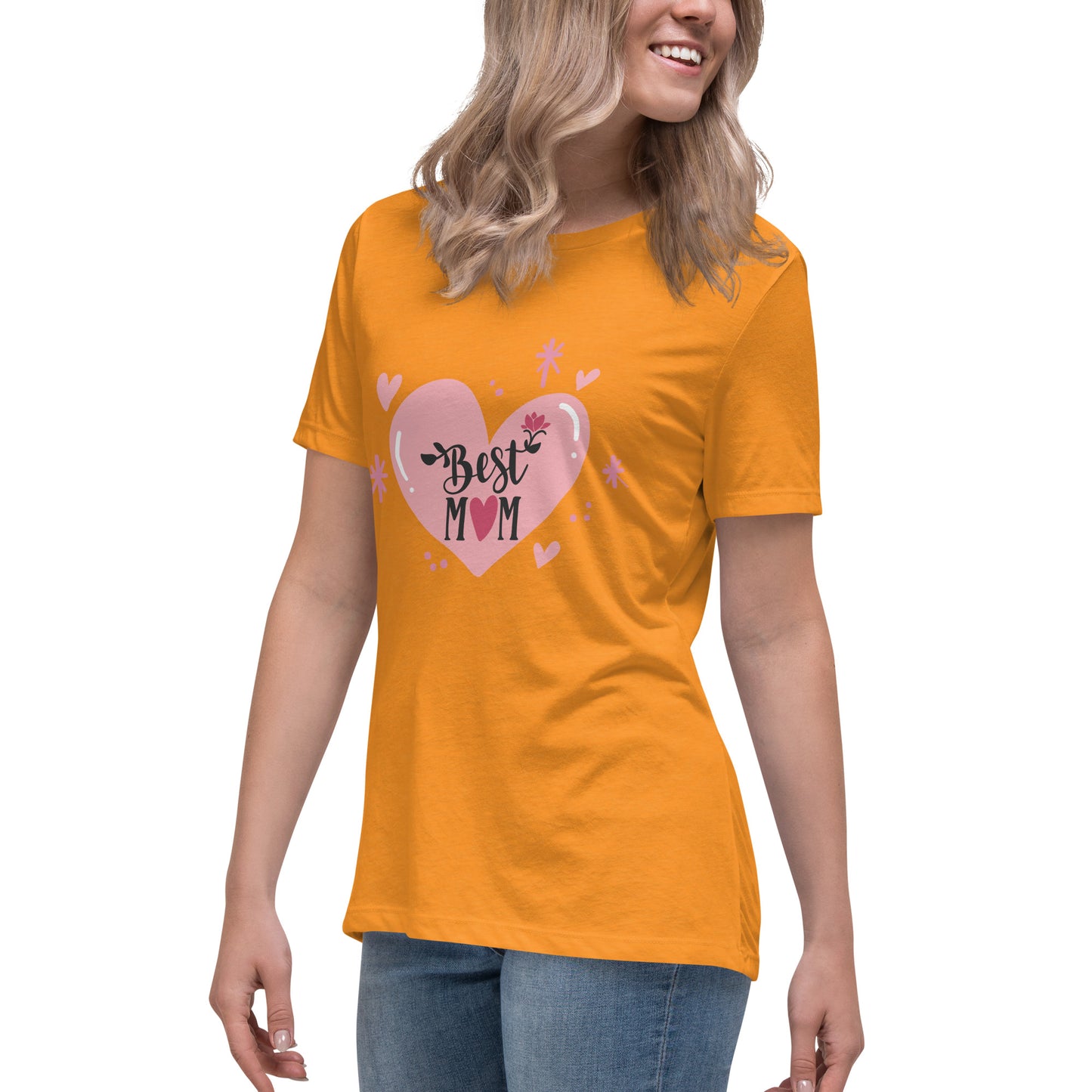 Women with marmalade t shirt with hart and text best MOM
