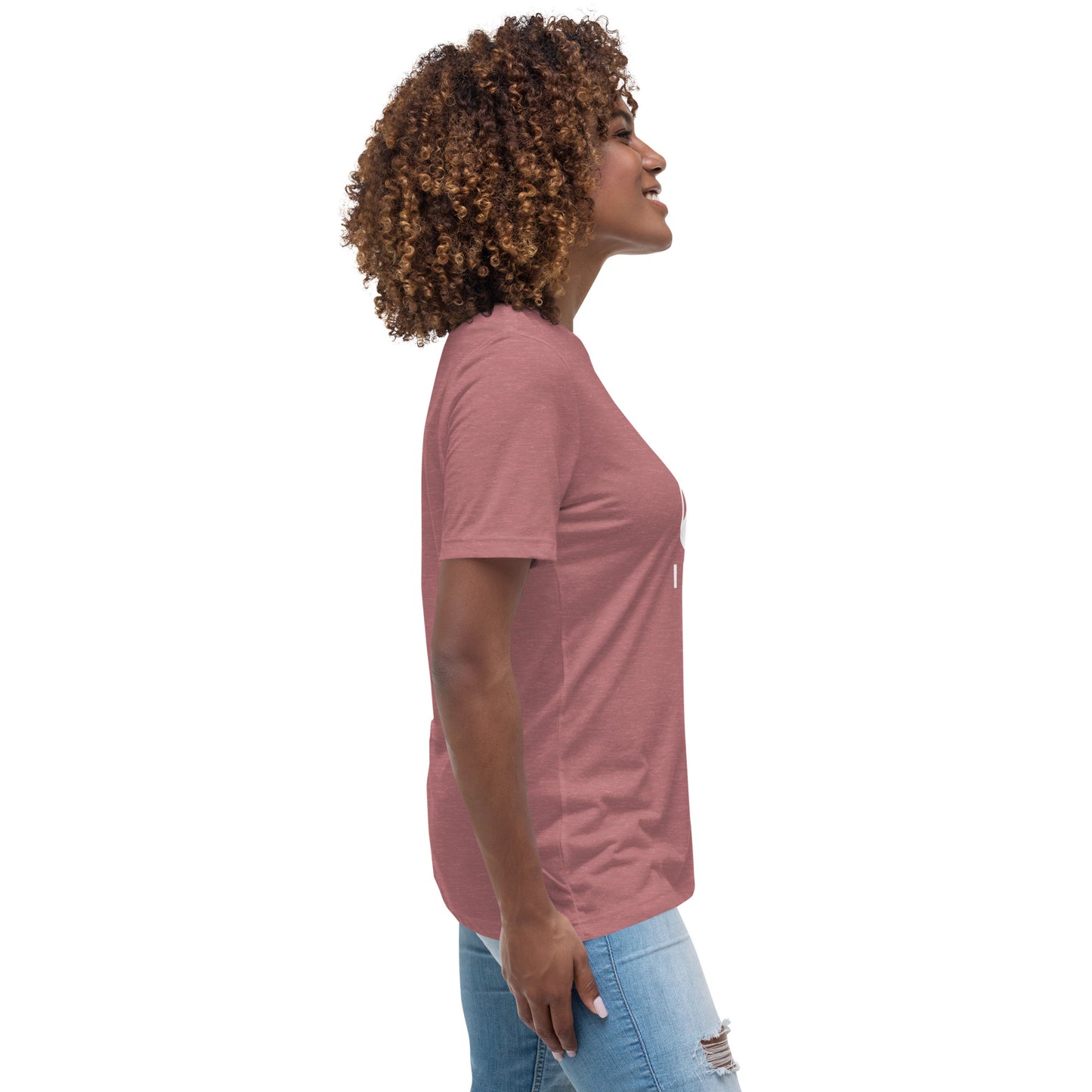 Woman with mauve t-shirt with picture of "F1" key and text "I need help"