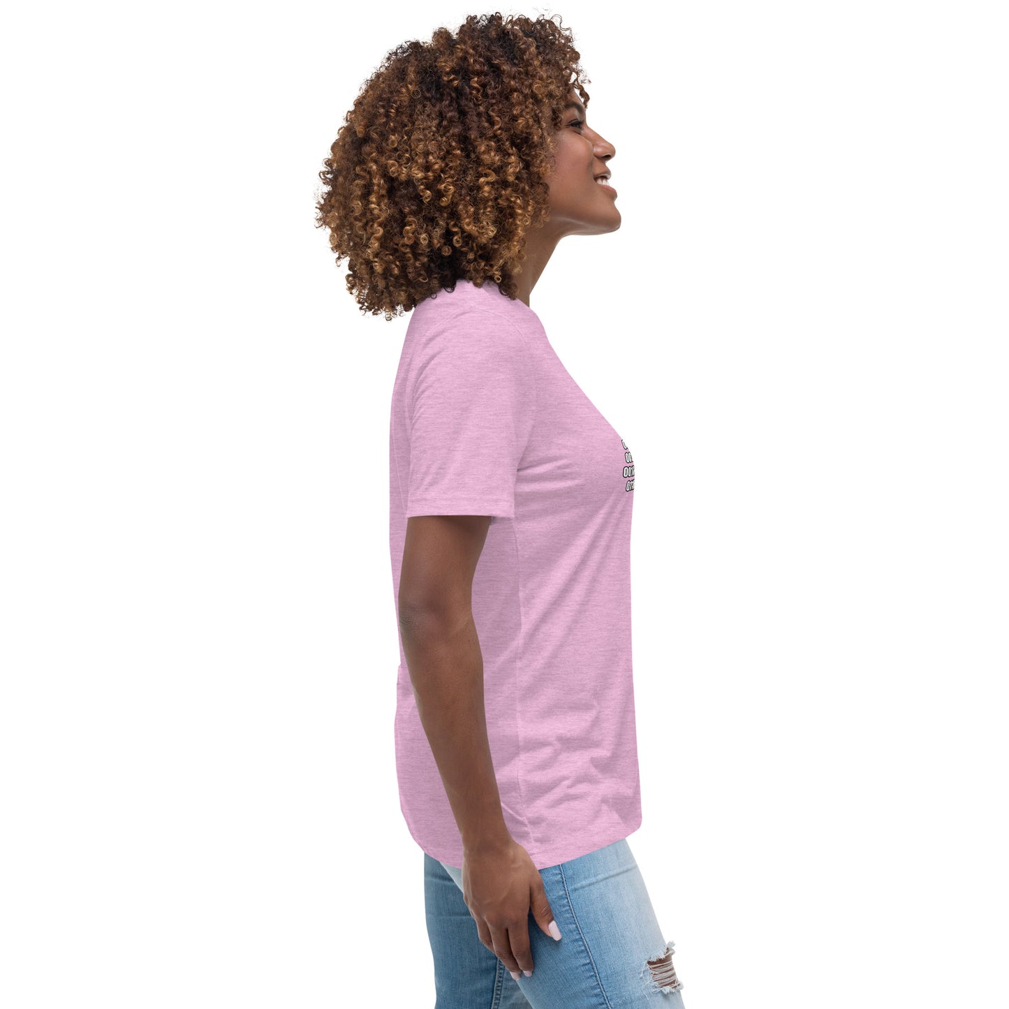 Woman with lilac t-shirt with binary code "If you can read this"