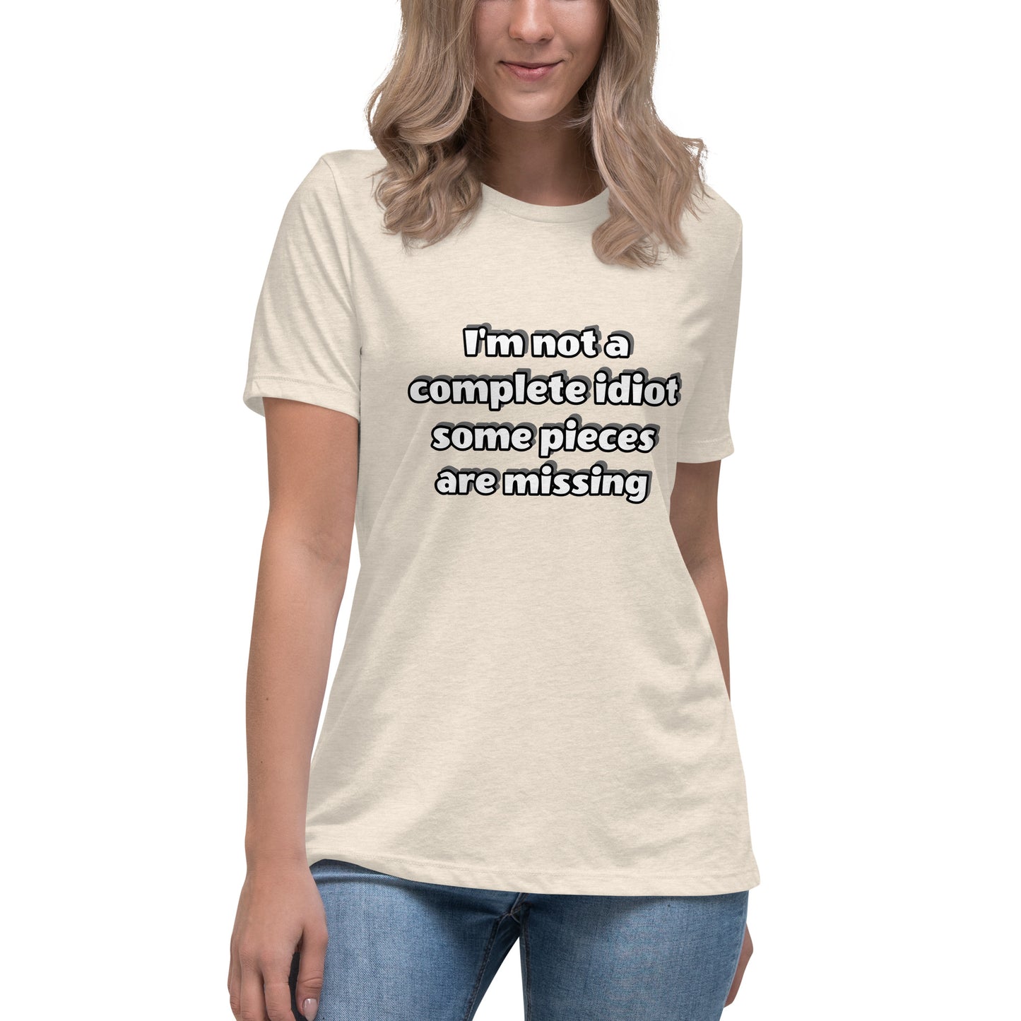 Women with prism t-shirt with text “I’m not a complete idiot, some pieces are missing”