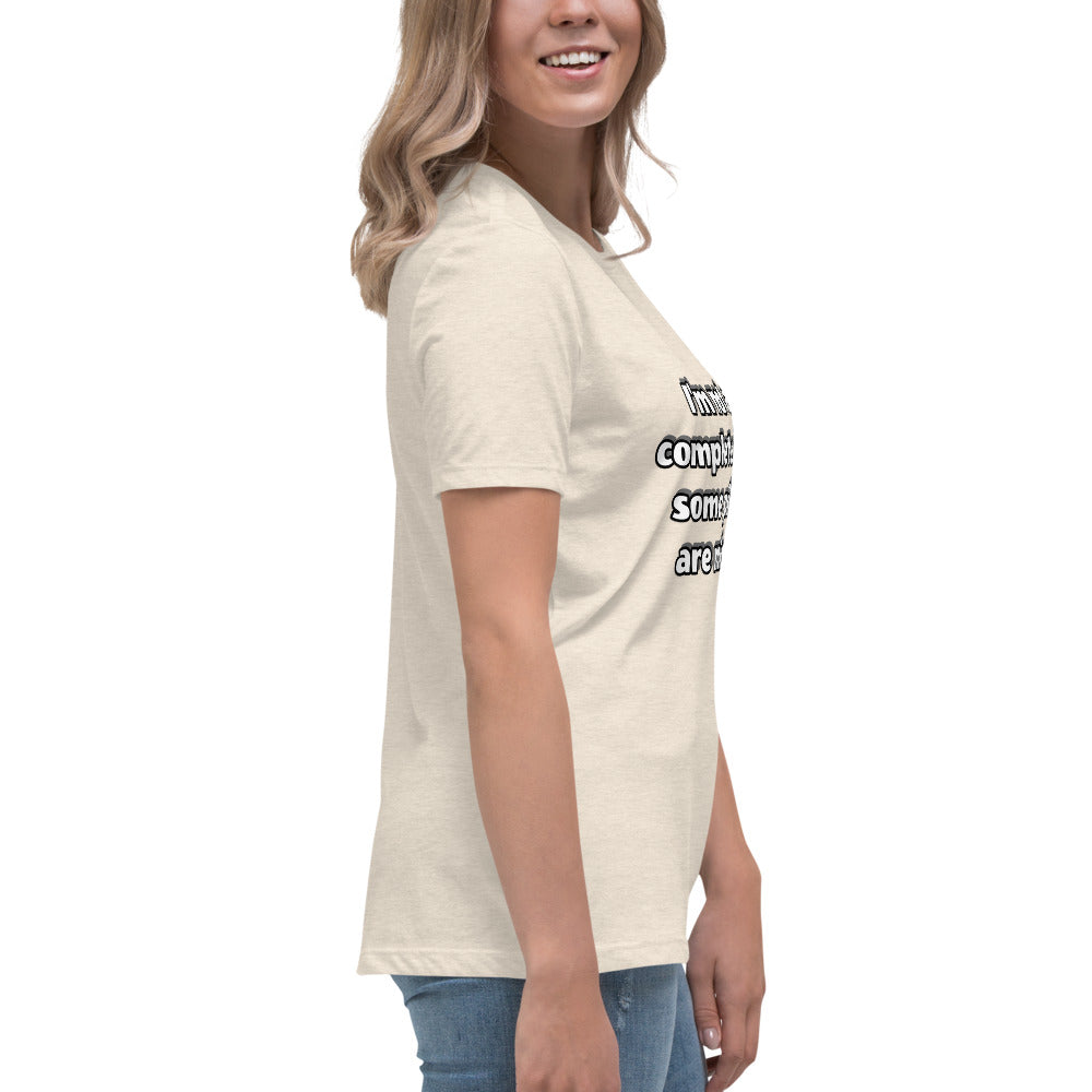 Women with prism t-shirt with text “I’m not a complete idiot, some pieces are missing”