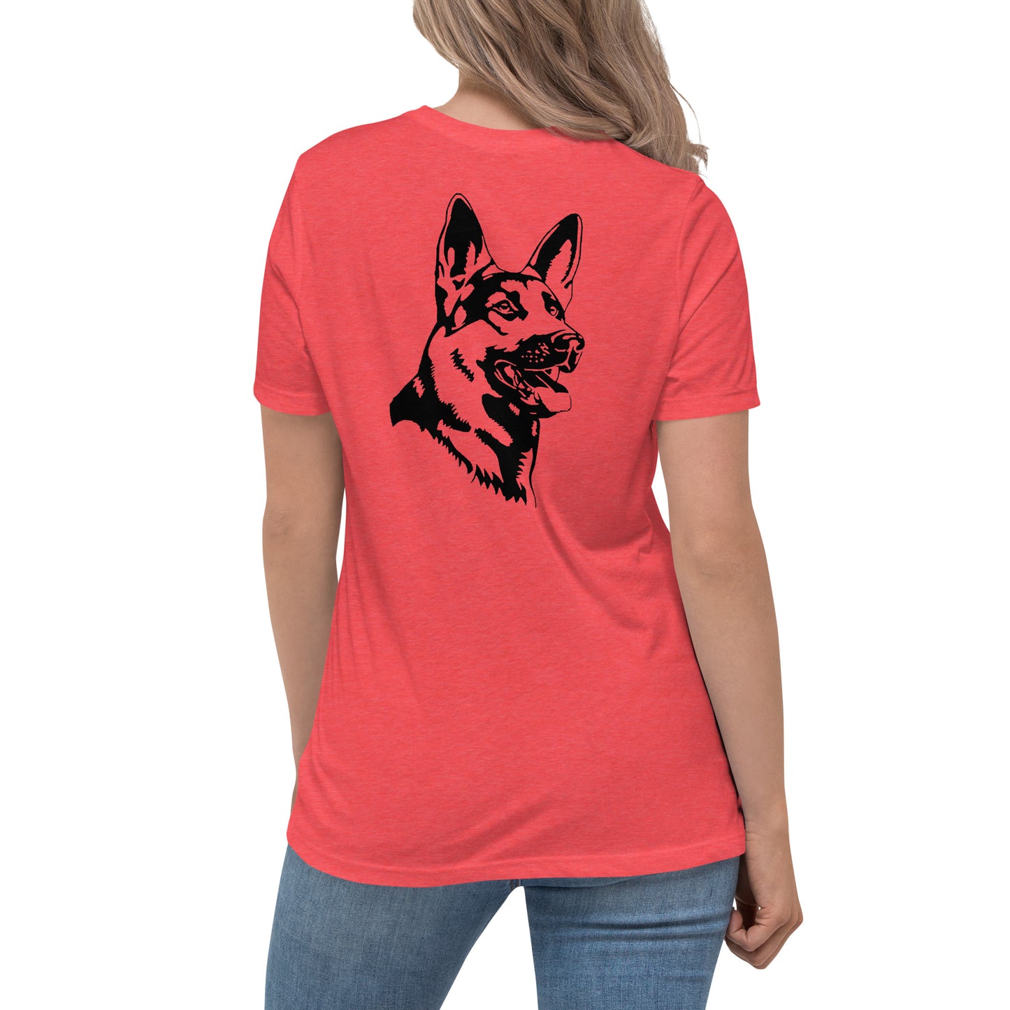 Women with red shirt with German shepherd