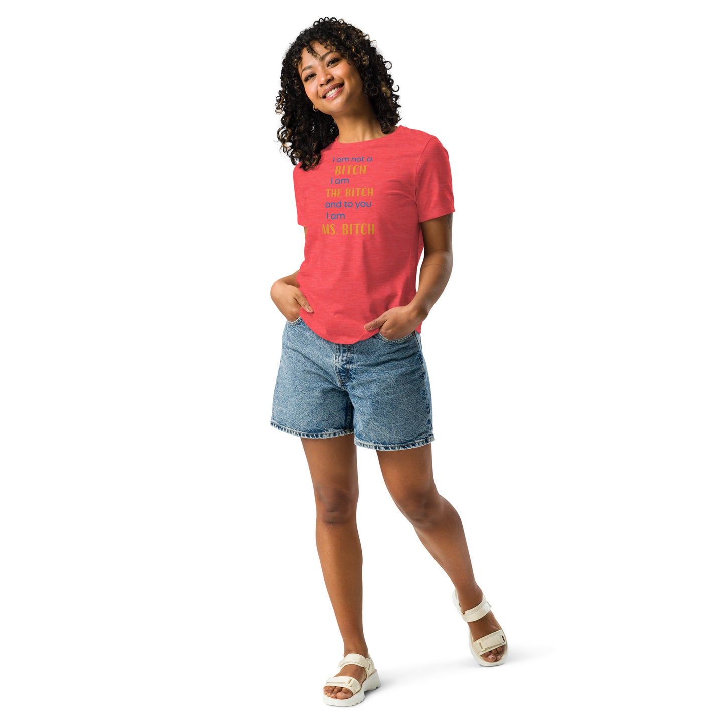 Women with red t-shirt with the text "to you I'm MS bitch"
