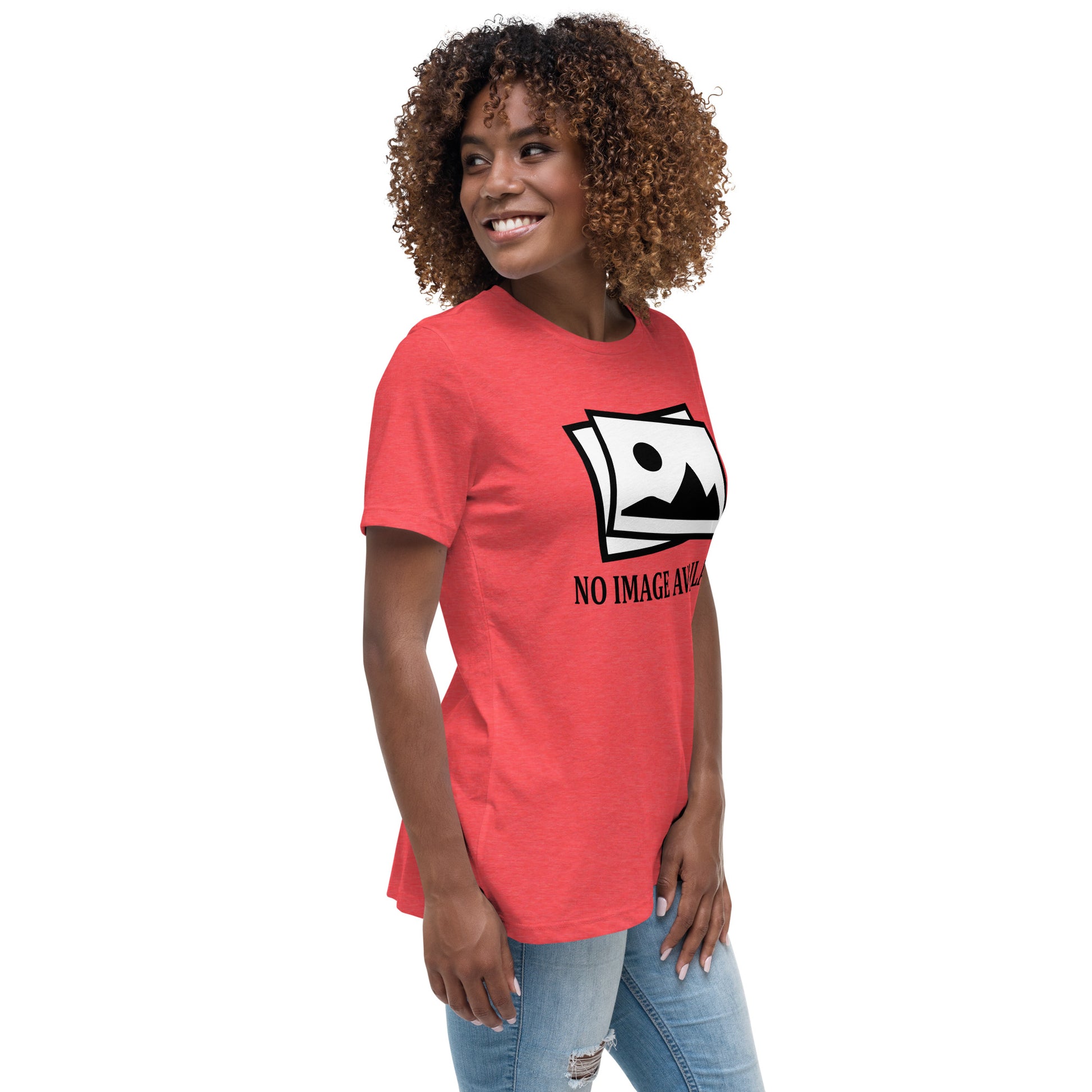 Women with red t-shirt with image and text "no image available"