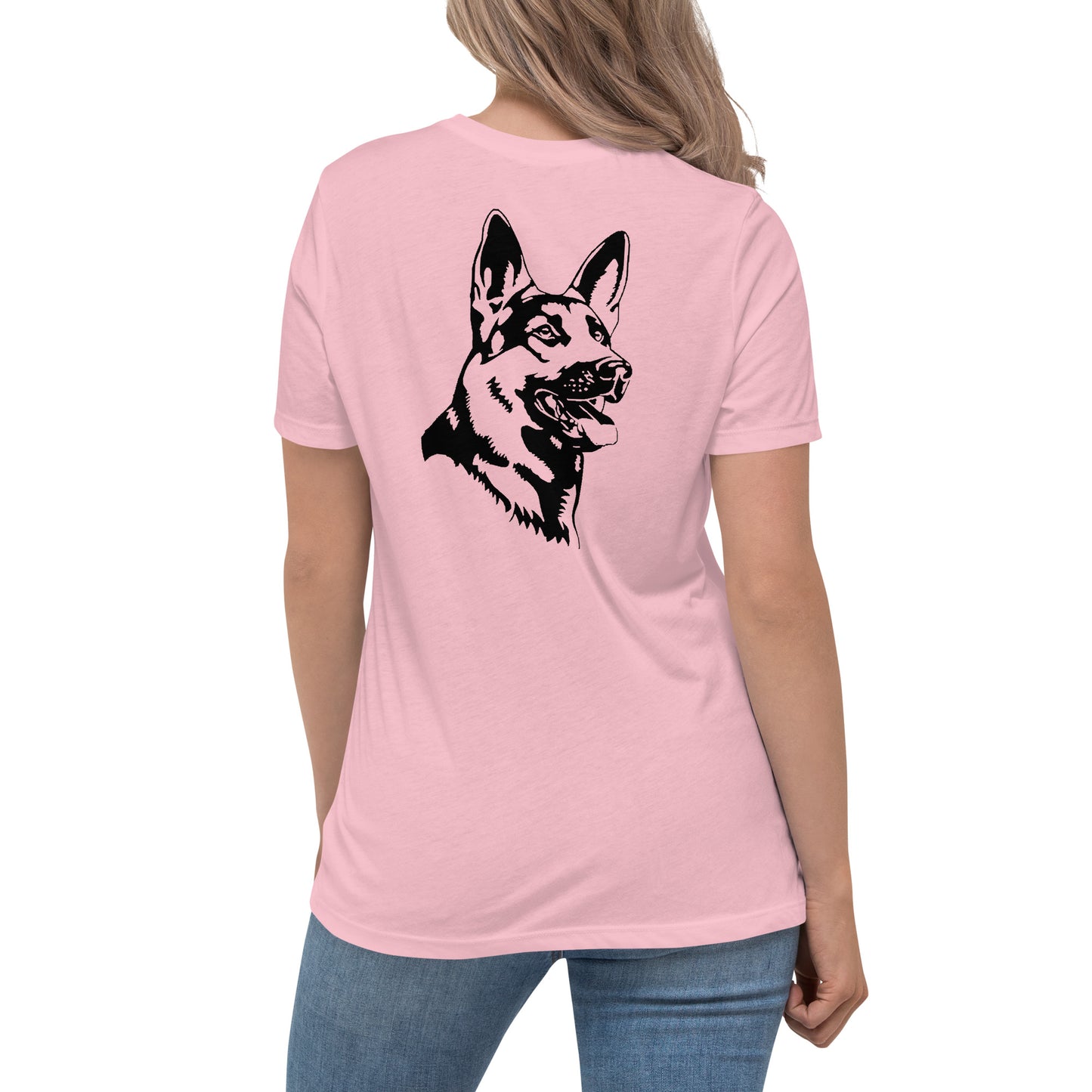Women with pink shirt with German shepherd