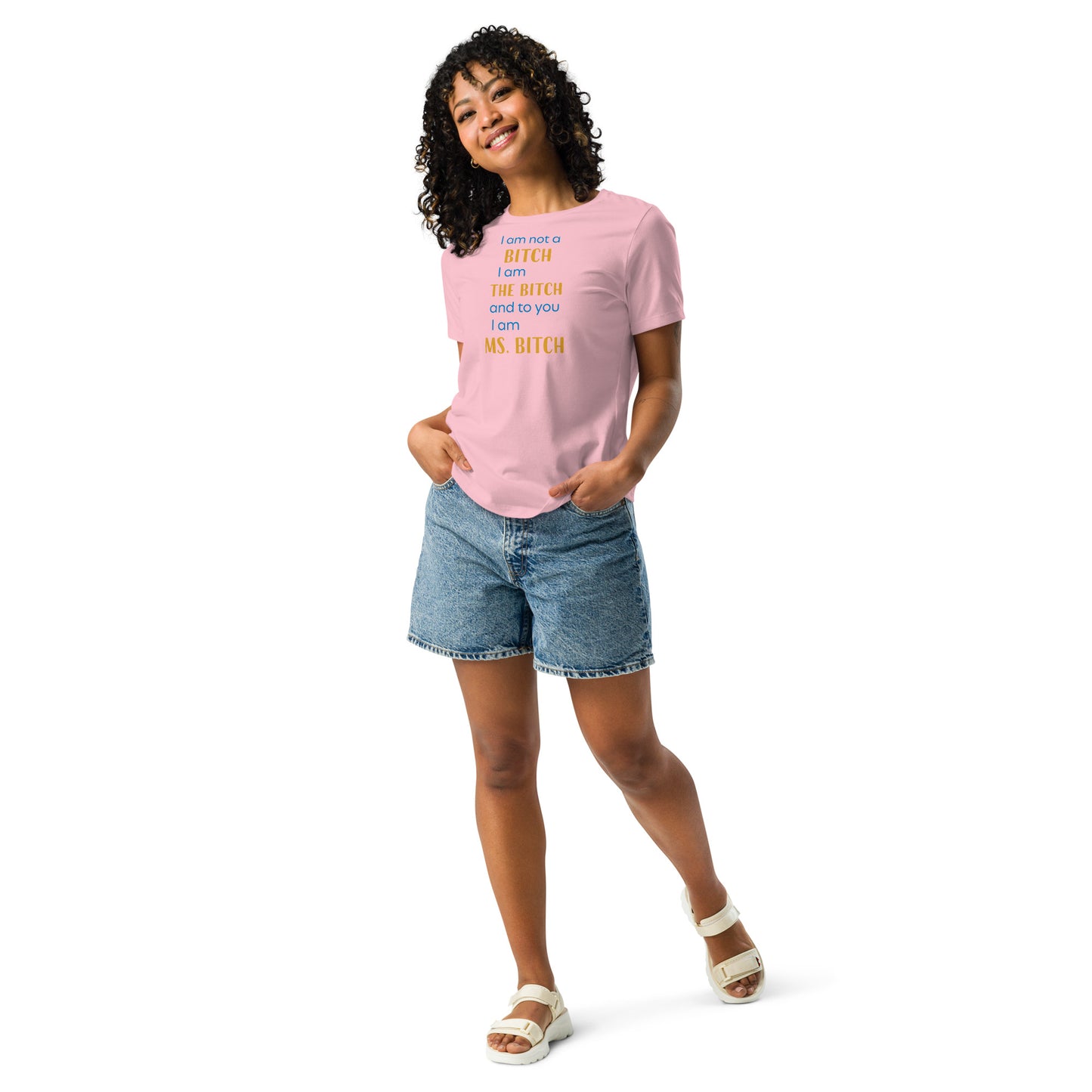 Women with pink t-shirt with the text "to you I'm MS bitch"