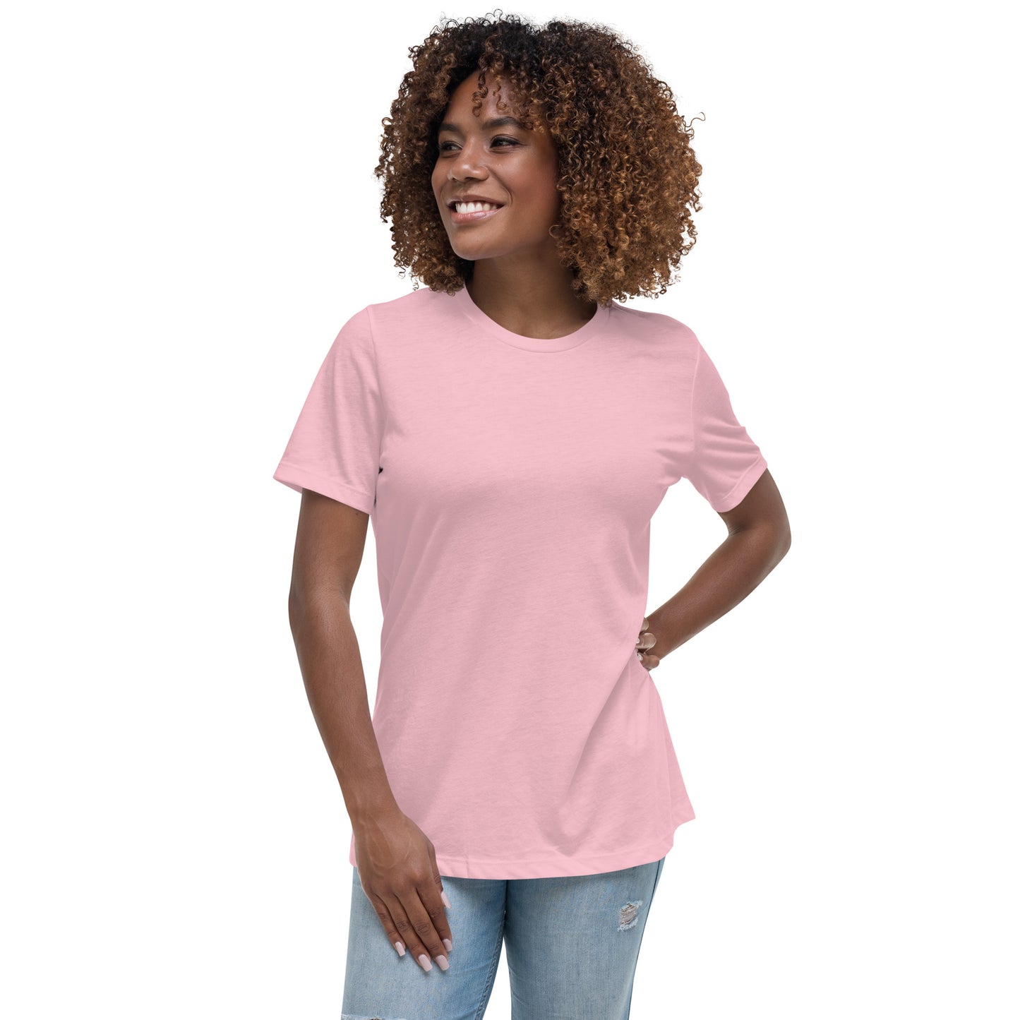 Women with a pink T-shirt without print on the front